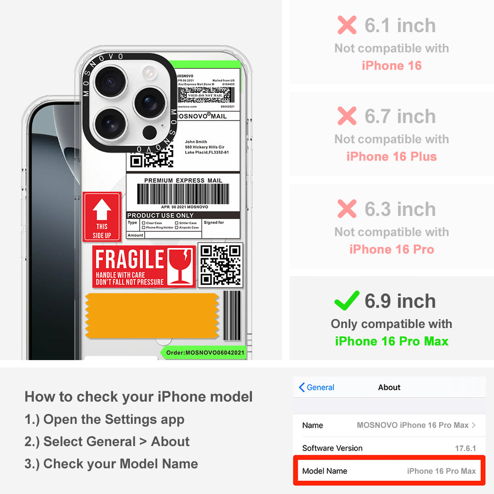 MOSNOVO LABEL Phone Case - iPhone 16 Pro Max Case Clear With Magsafe