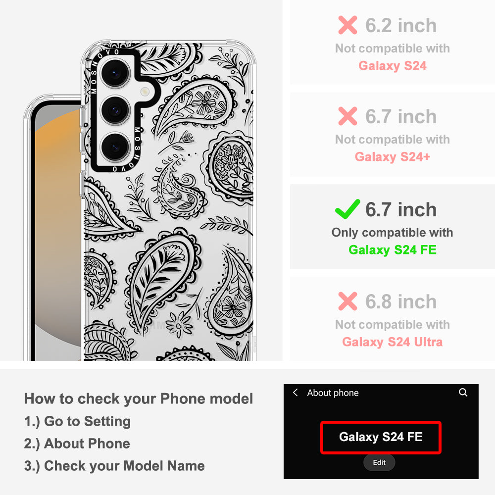 Black Paisley Phone Case - Samsung Galaxy S24 FE Case - MOSNOVO