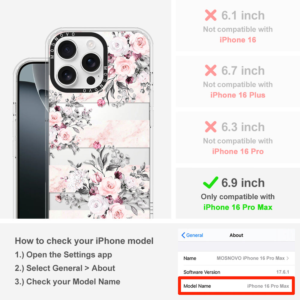 Pink Marble Flowers Phone Case - iPhone 16 Pro Max Case - MOSNOVO
