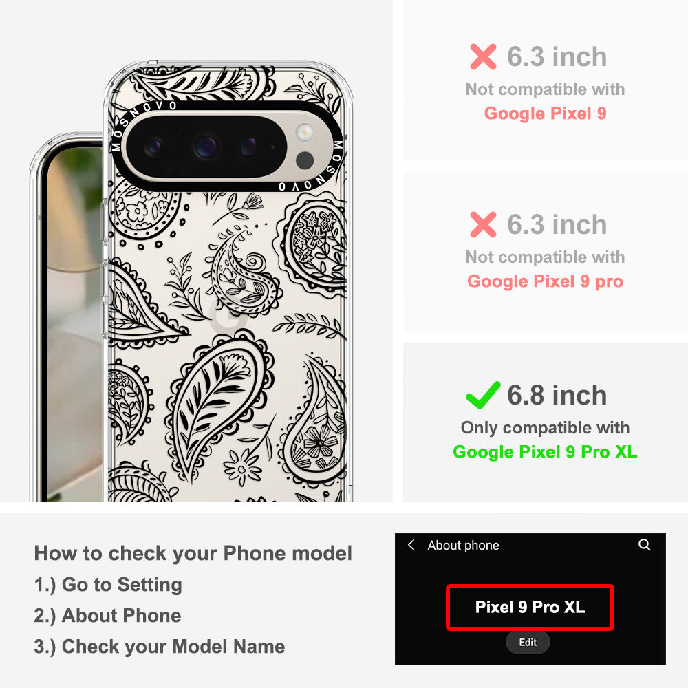 Black Paisley Phone Case - Google Pixel 9 Pro XL Case