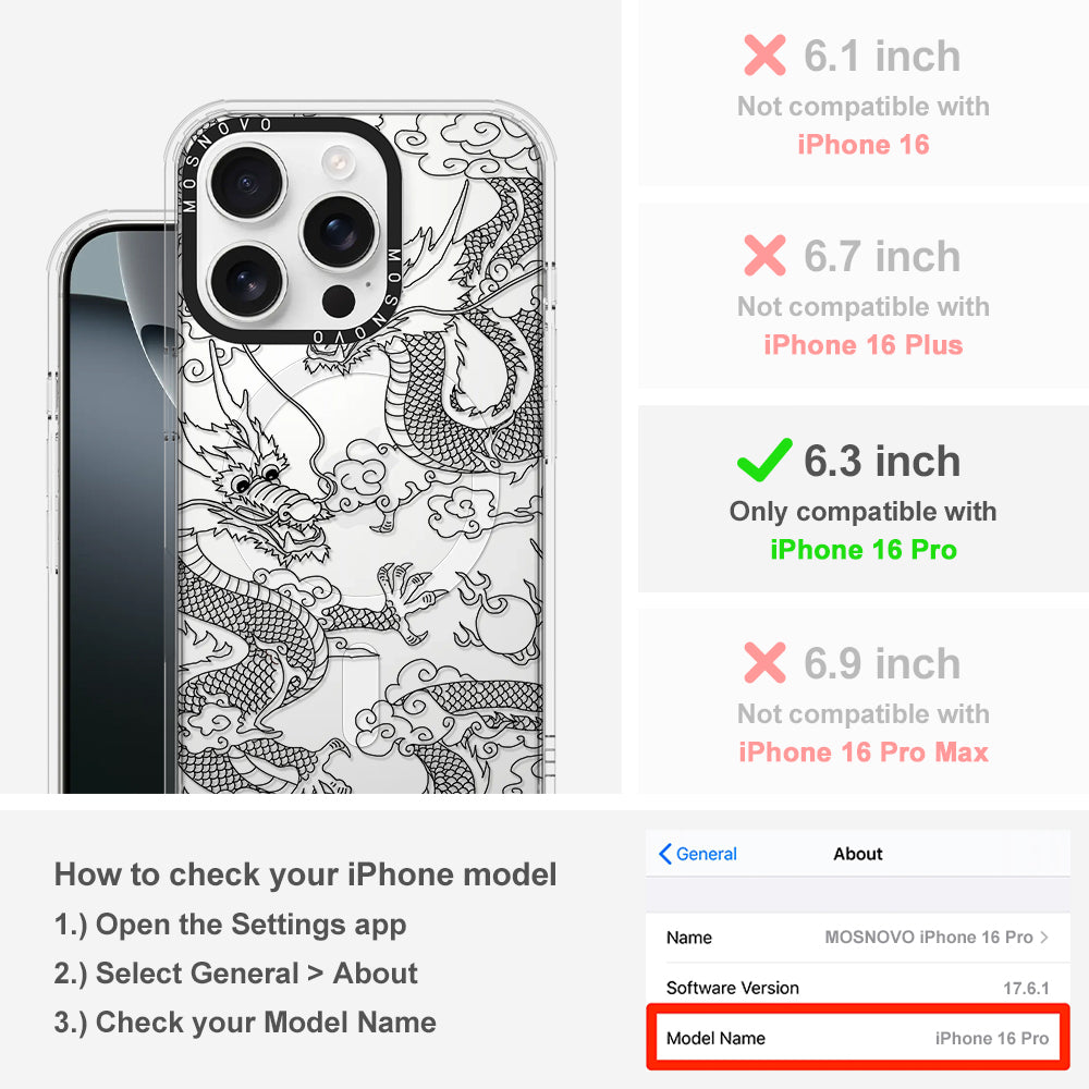 Black Dragon Phone Case - iPhone 16 Pro Case Clear With Magsafe