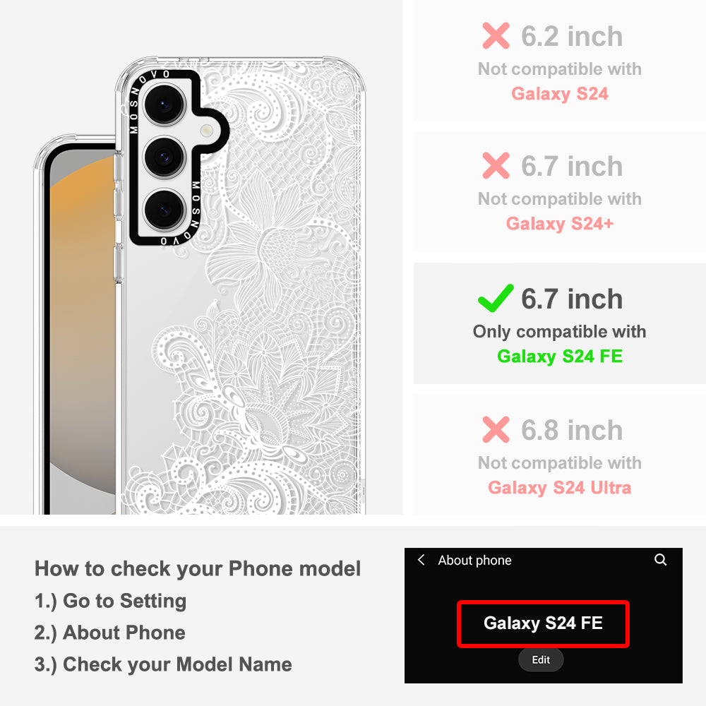 Lacy White Flower Phone Case - Samsung Galaxy S24 FE Case - MOSNOVO