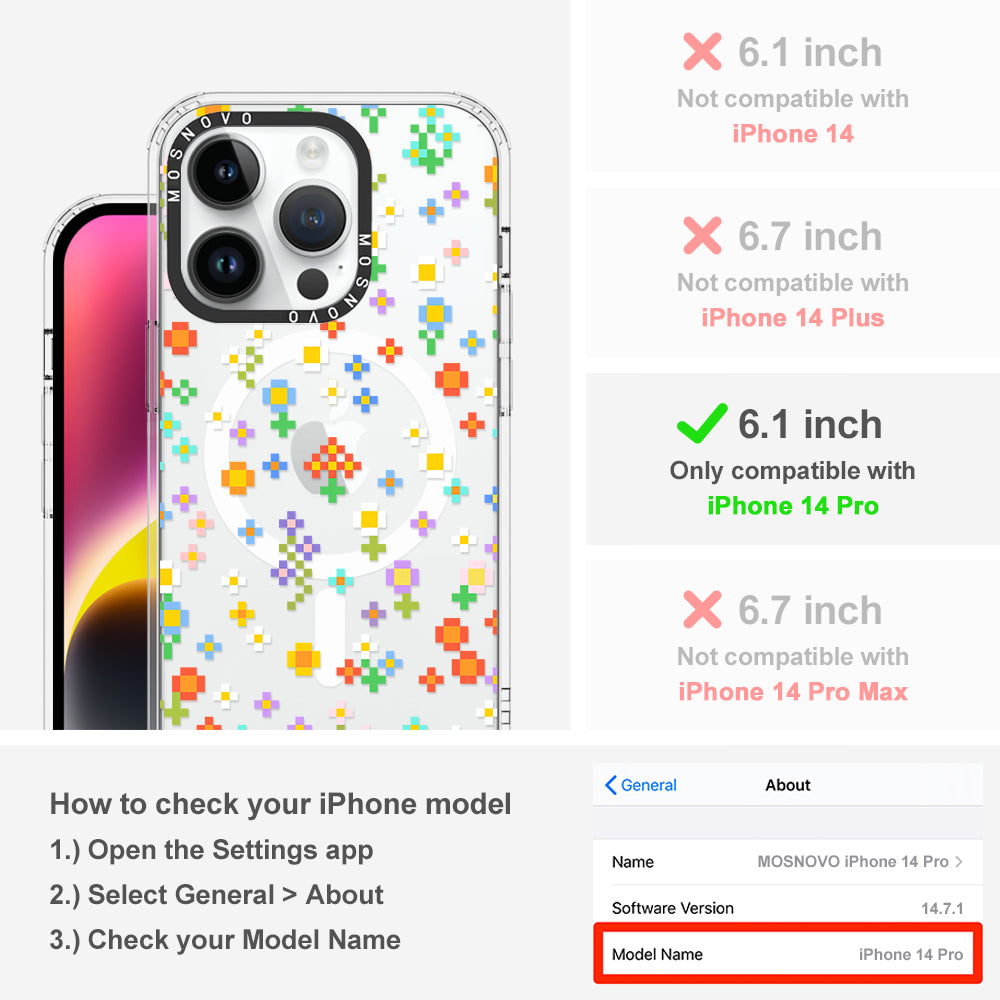 Pixel-Floral Phone Case - iPhone 14 Pro Case