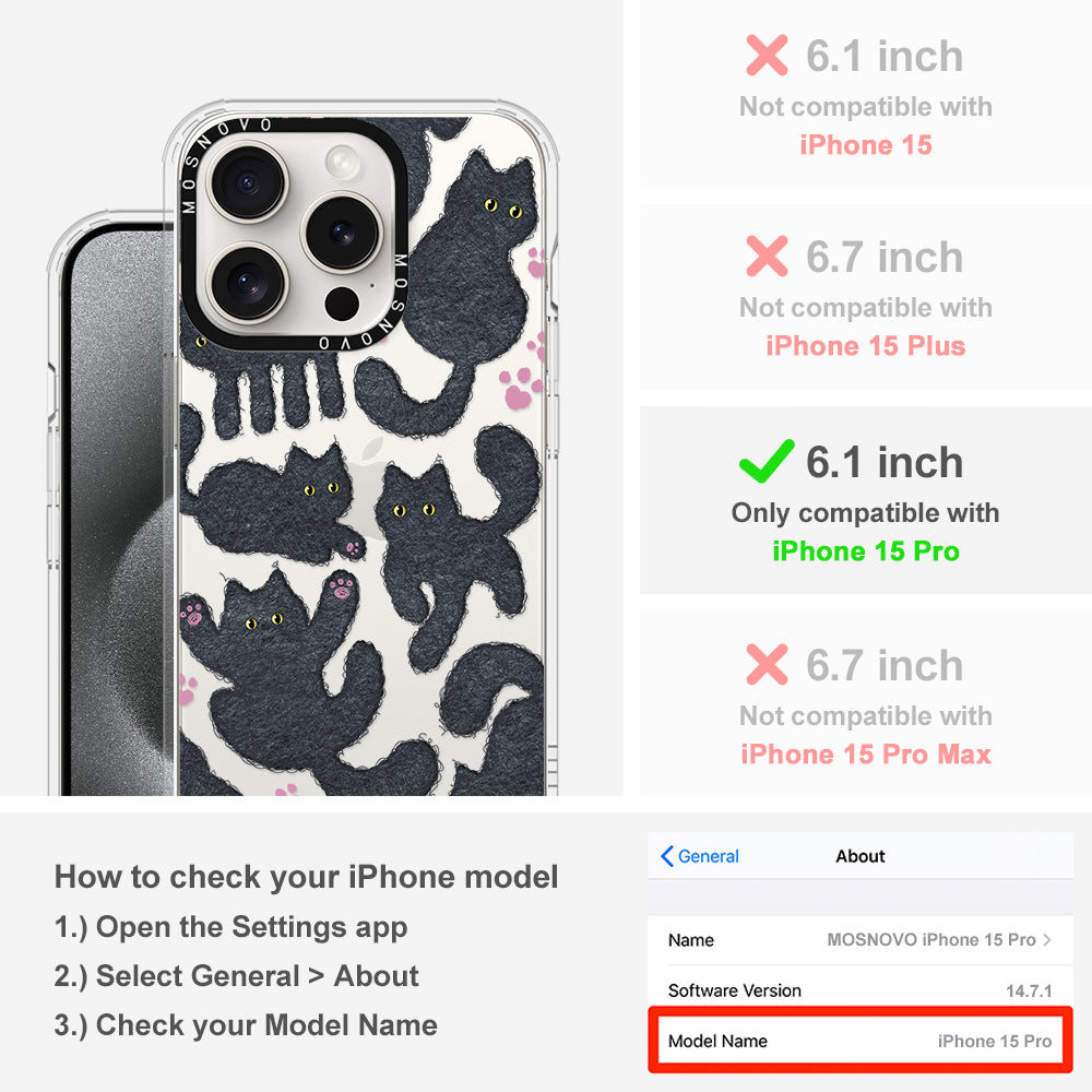 Black Furry Cat Phone Case - iPhone 15 Pro Case