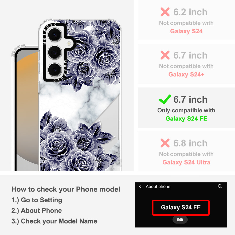 Marble with Purple Flowers Phone Case - Samsung Galaxy S24 FE Case - MOSNOVO