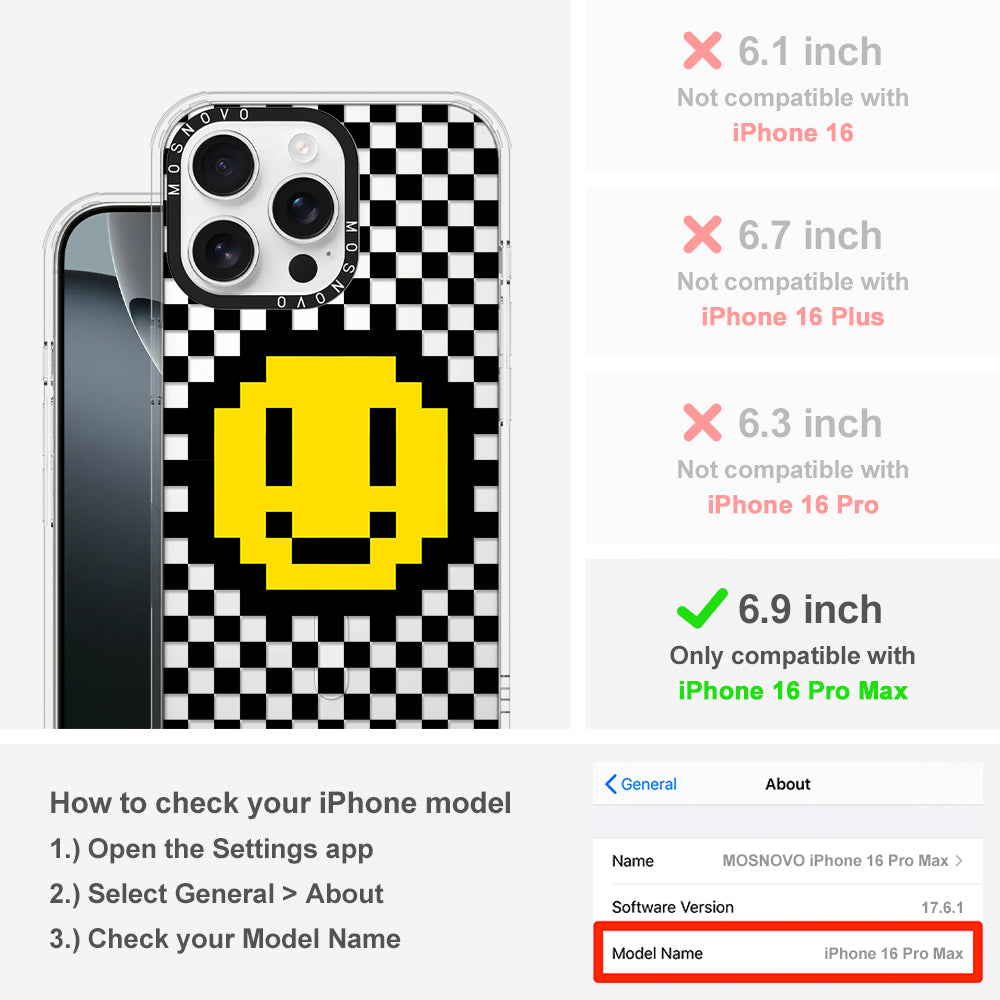 Smile Checkered Phone Case - iPhone 16 Pro Max Case - MOSNOVO