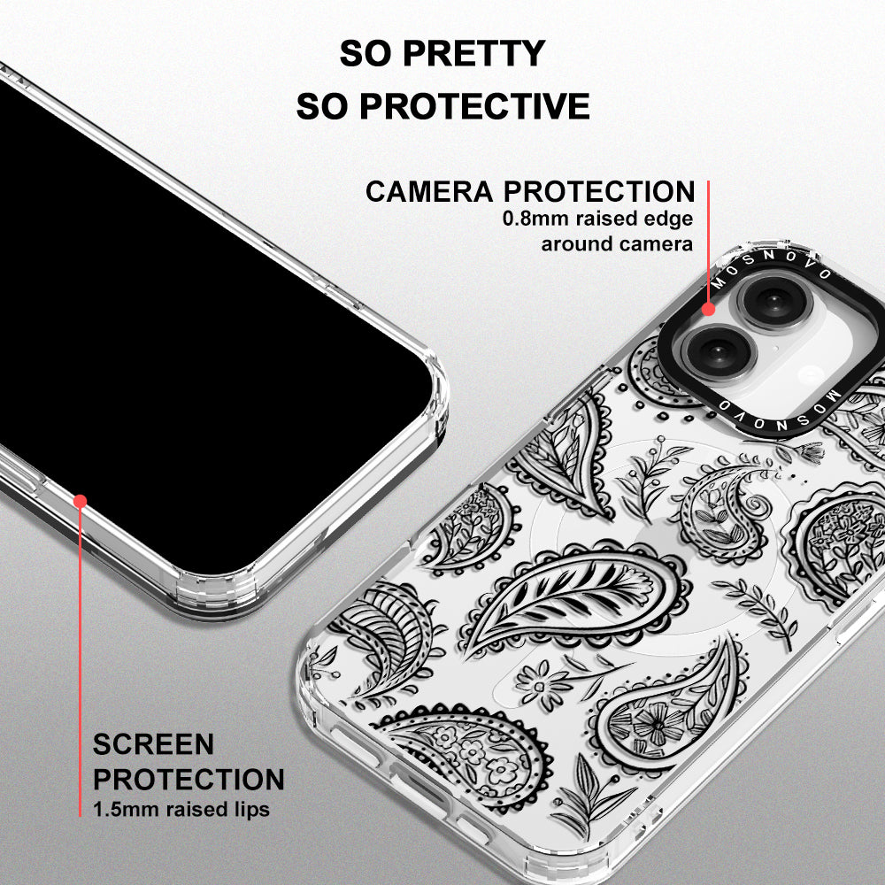 Black Paisley Phone Case - iPhone 16 Plus Case - MOSNOVO