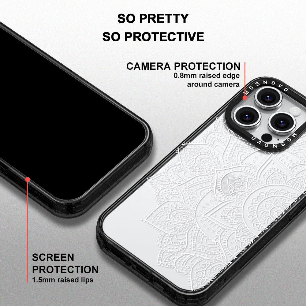 Half Mandala Phone Case - iPhone 14 Pro Case Clear Black ShockStone