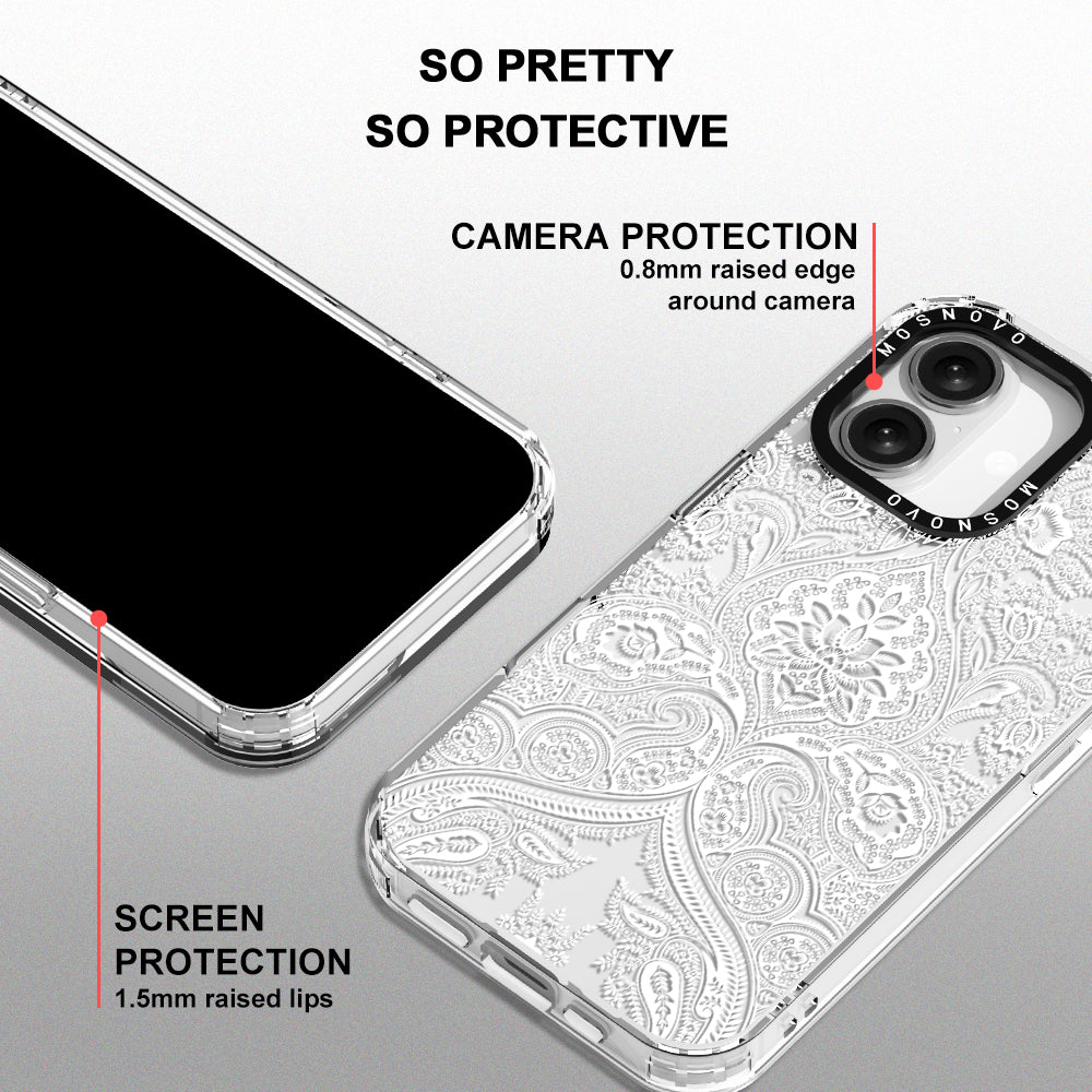 White Damask Phone Case - iPhone 16 Plus Case - MOSNOVO