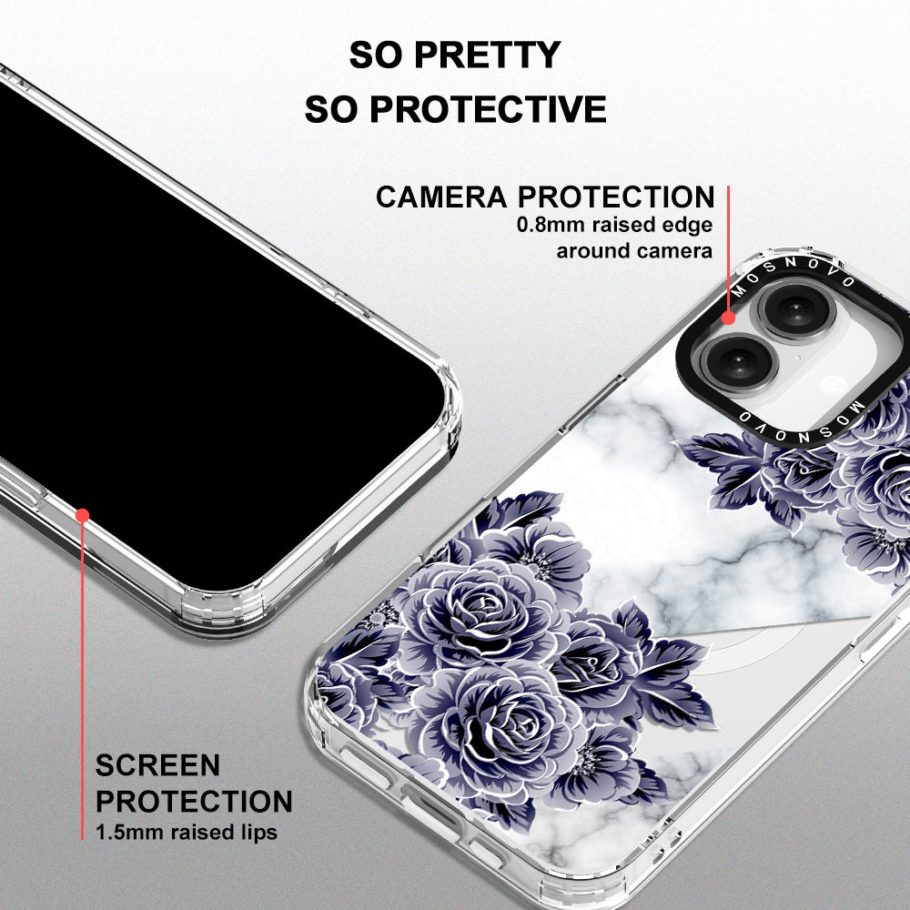 Marble with Purple Flowers Phone Case - iPhone 16 Plus Case - MOSNOVO