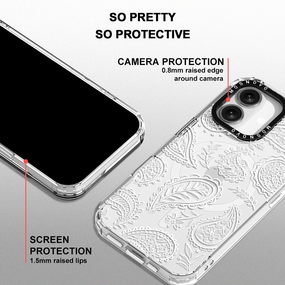 White Paisley Phone Case - iPhone 16 Case - MOSNOVO