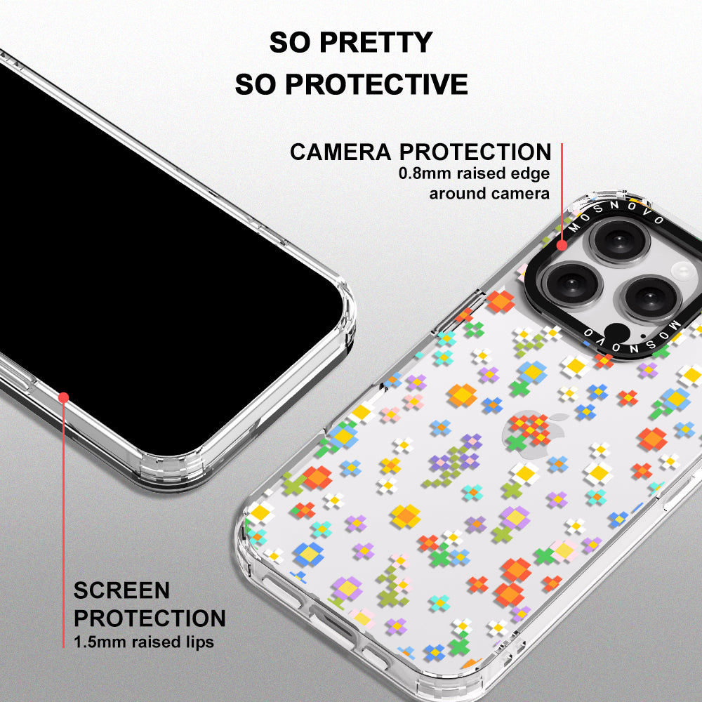 Pixel-Floral Phone Case - iPhone 16 Pro Case Clear