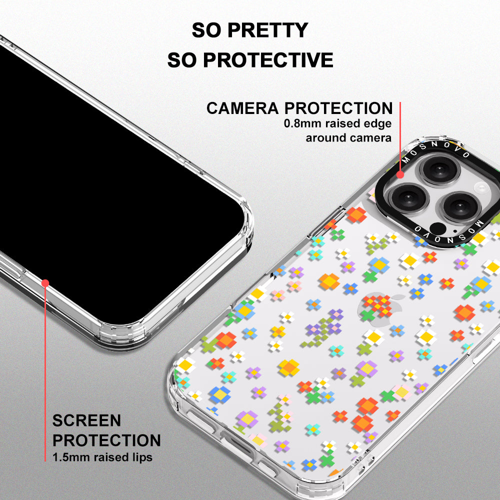 Pixel-Floral Phone Case - iPhone 16 Pro Max Case