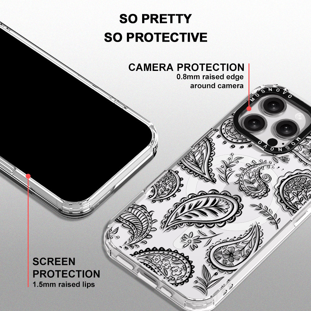 Black Paisley Phone Case - iPhone 16 Pro Max Case - MOSNOVO