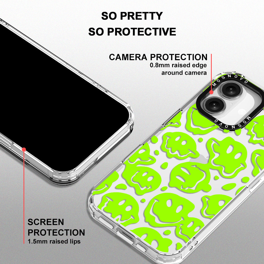 Distorted Green Smiles Face Phone Case - iPhone 16 Plus Case - MOSNOVO