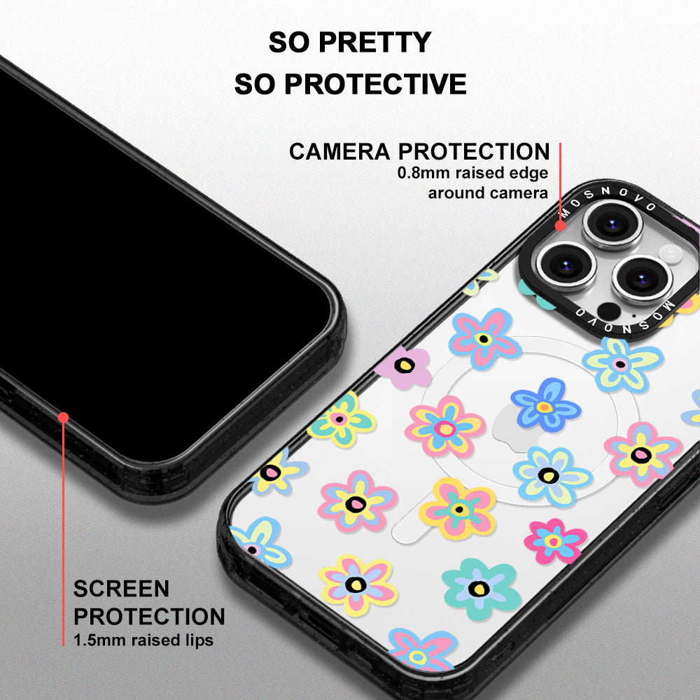 Groovy Flower Phone Case - iPhone 16 Pro Max Case Clear Black ShockStone With MagSafe