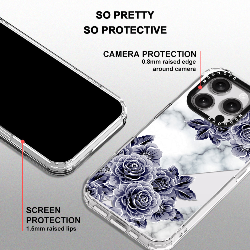 Marble with Purple Flowers Phone Case - iPhone 16 Pro Case - MOSNOVO