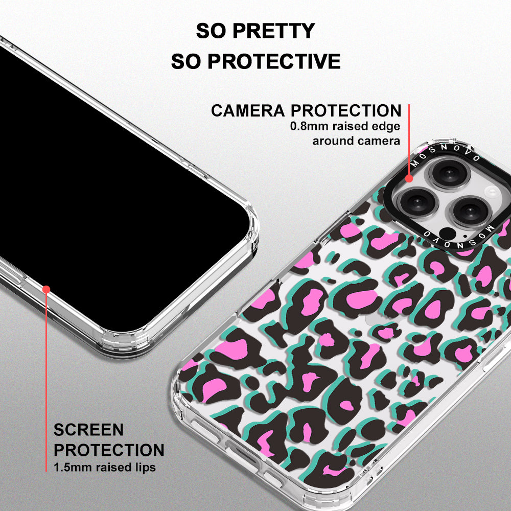 Hot Pink Leopard Print Phone Case - iPhone 16 Pro Max Case - MOSNOVO