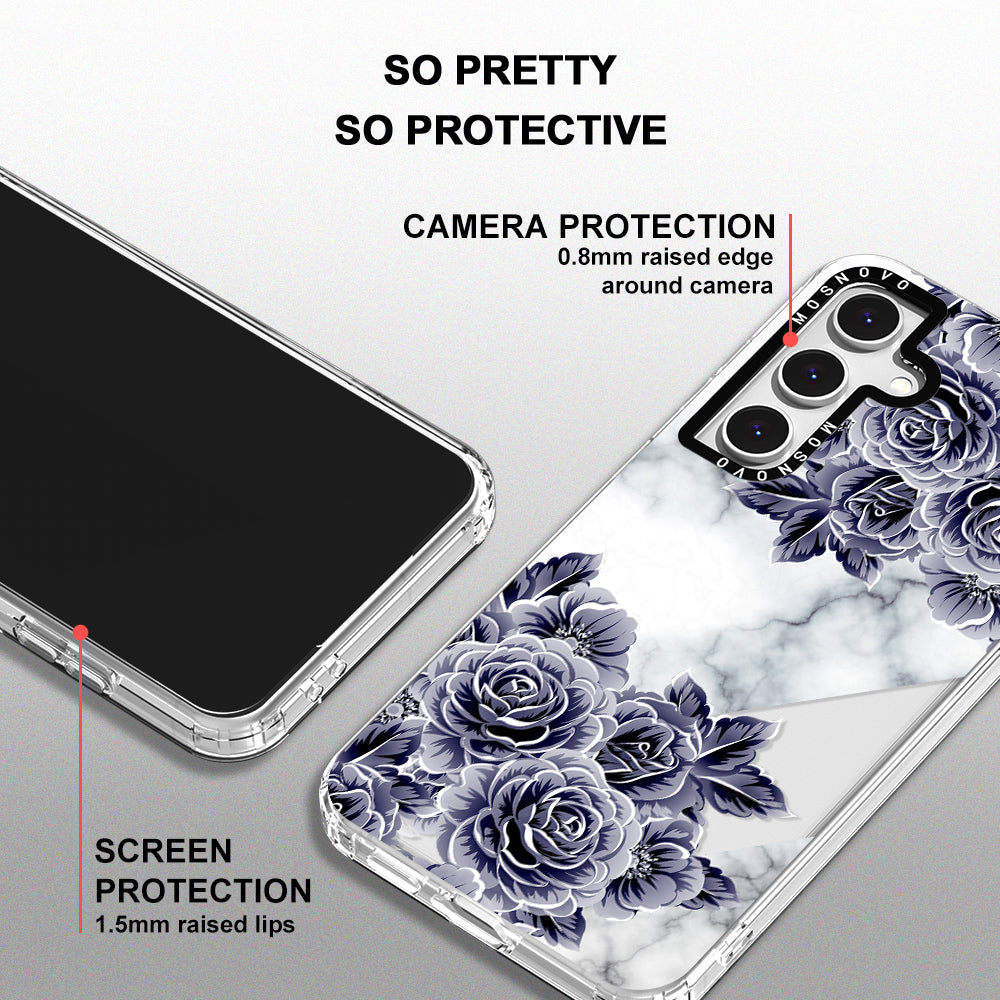 Marble with Purple Flowers Phone Case - Samsung Galaxy S24 FE Case - MOSNOVO