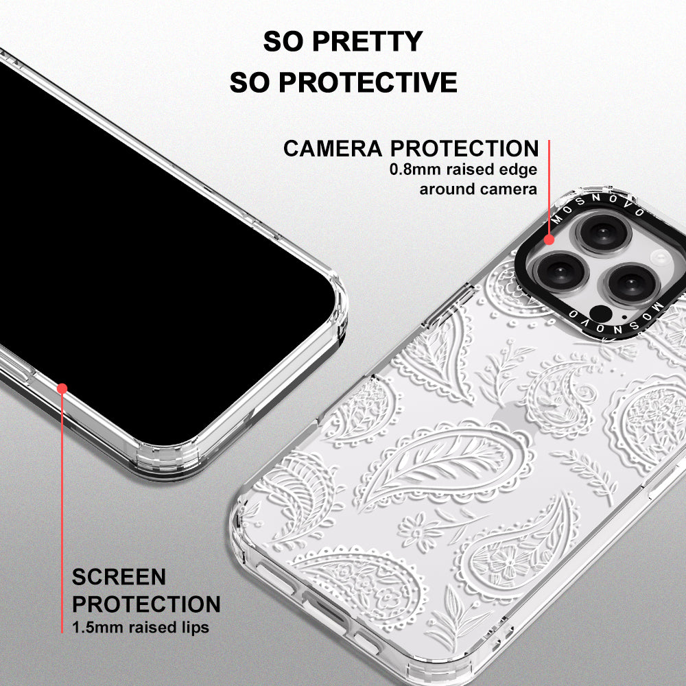 White Paisley Phone Case - iPhone 16 Pro Max Case - MOSNOVO