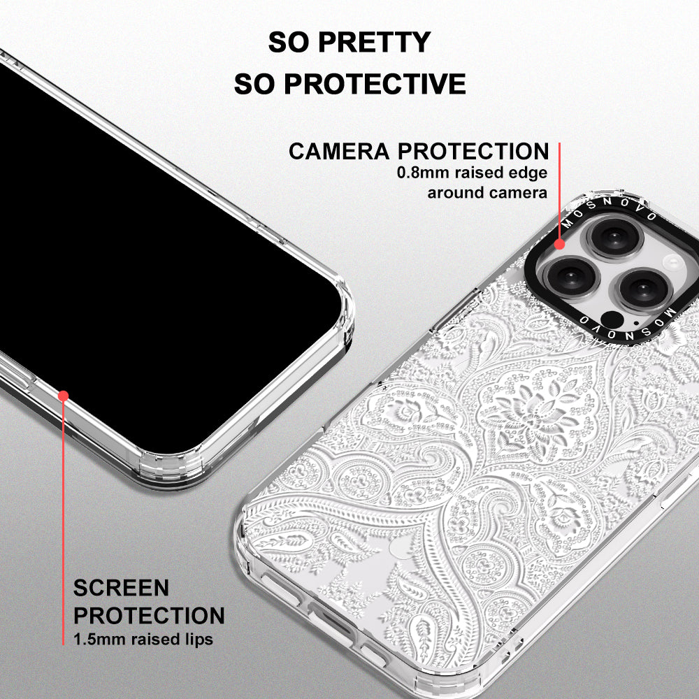 White Damask Phone Case - iPhone 16 Pro Max Case - MOSNOVO