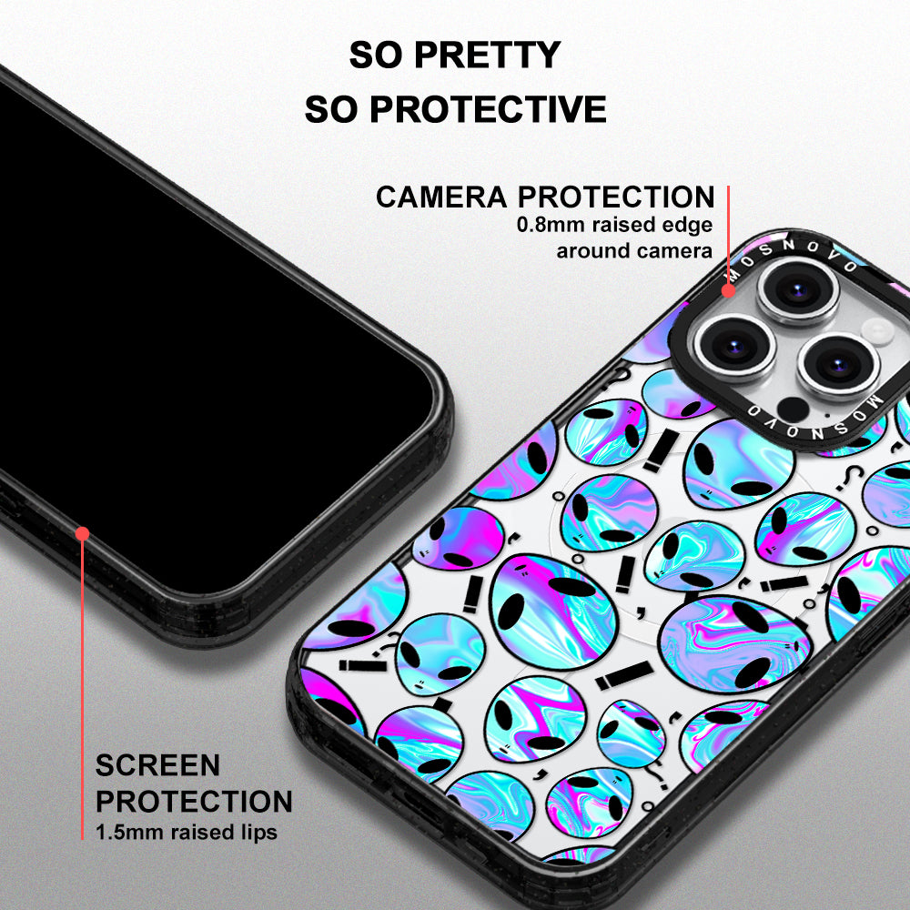 Alien Phone Case - iPhone 14 Pro Case Clear Black ShockStone With MagSafe