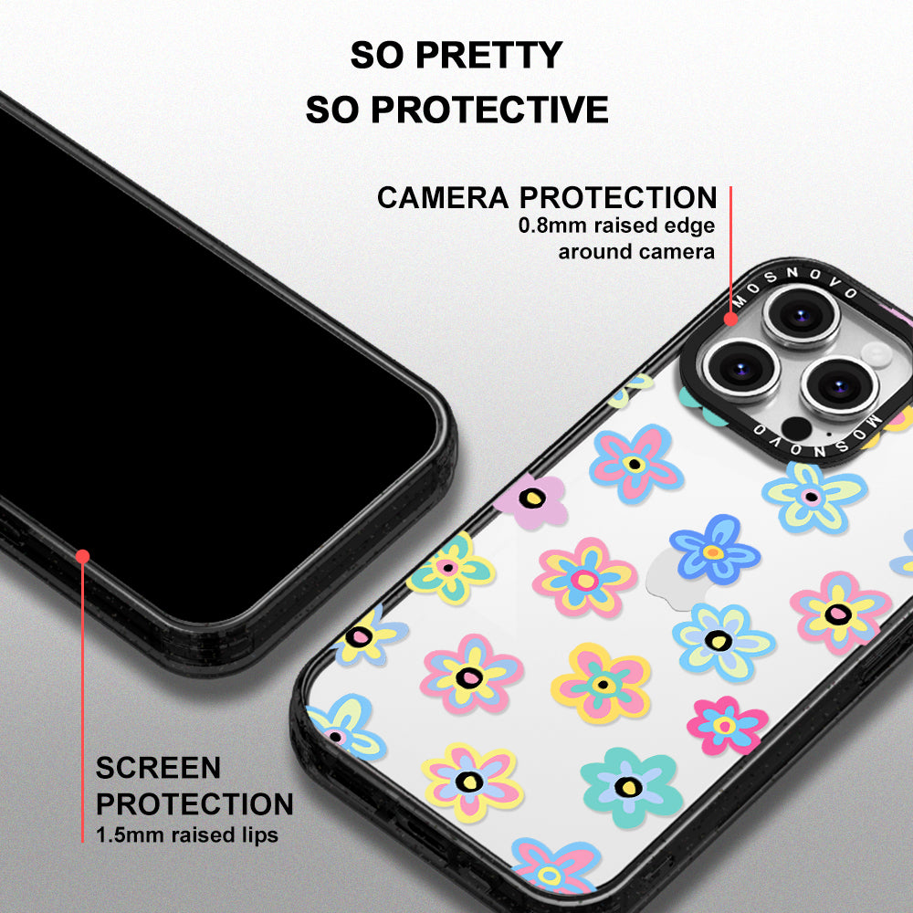 Groovy Flower Phone Case - iPhone 16 Pro Max Case Clear Black ShockStone