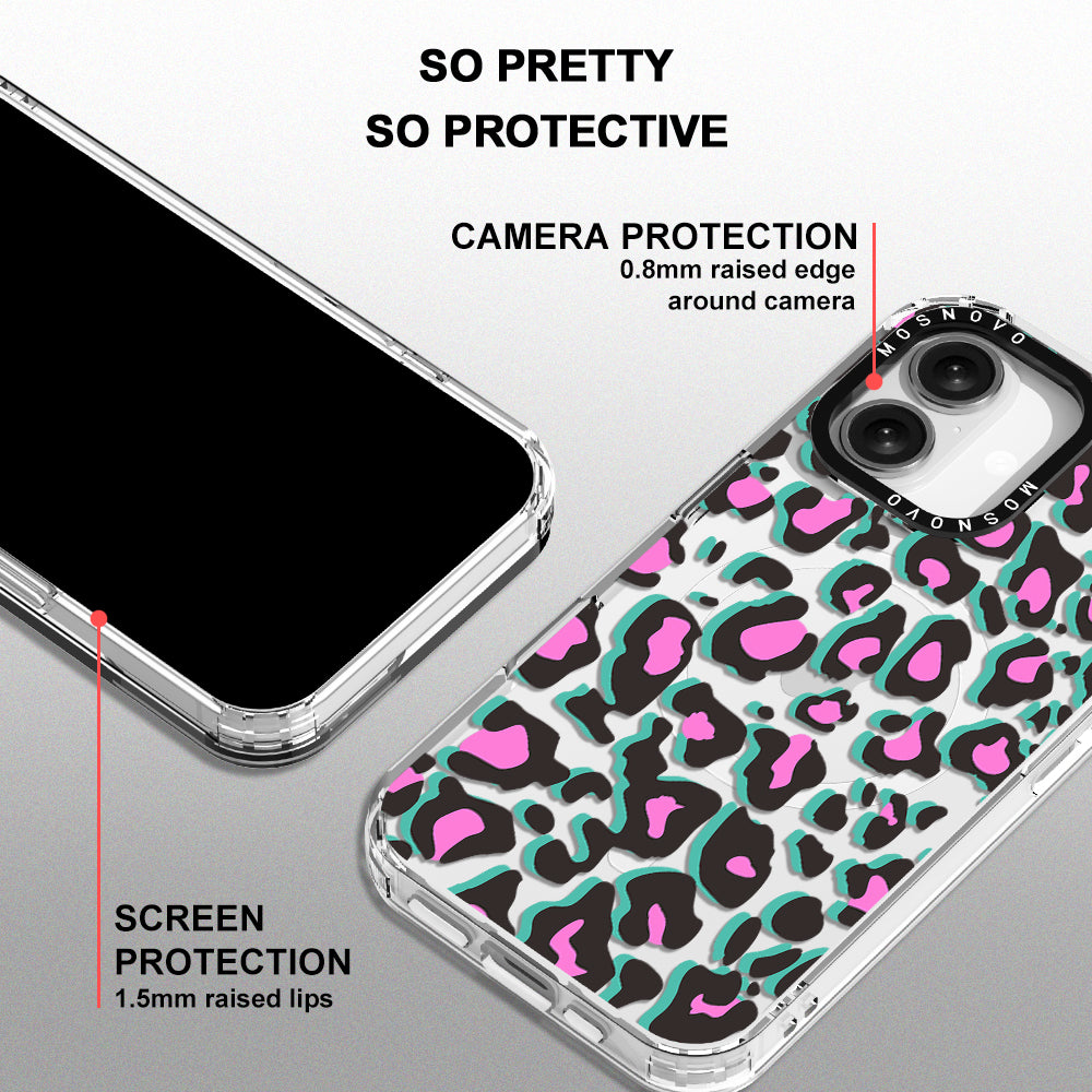 Hot Pink Leopard Print Phone Case - iPhone 16 Plus Case - MOSNOVO