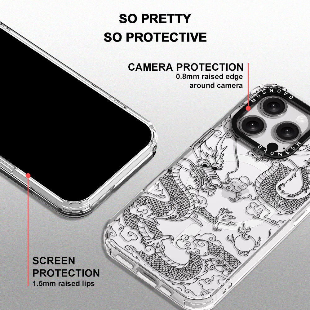 Black Dragon Phone Case - iPhone 16 Pro Case Clear With Magsafe