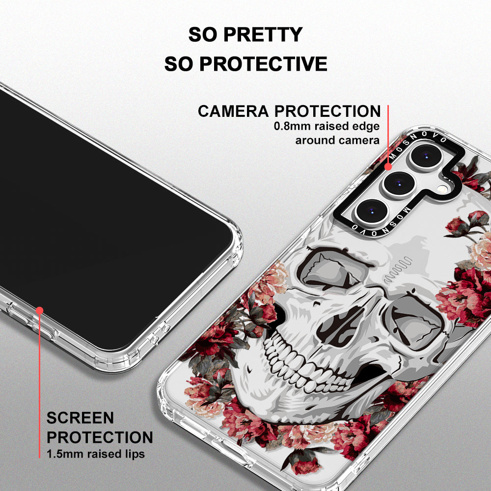 Red Flower Skull Phone Case - Samsung Galaxy S24 FE Case - MOSNOVO