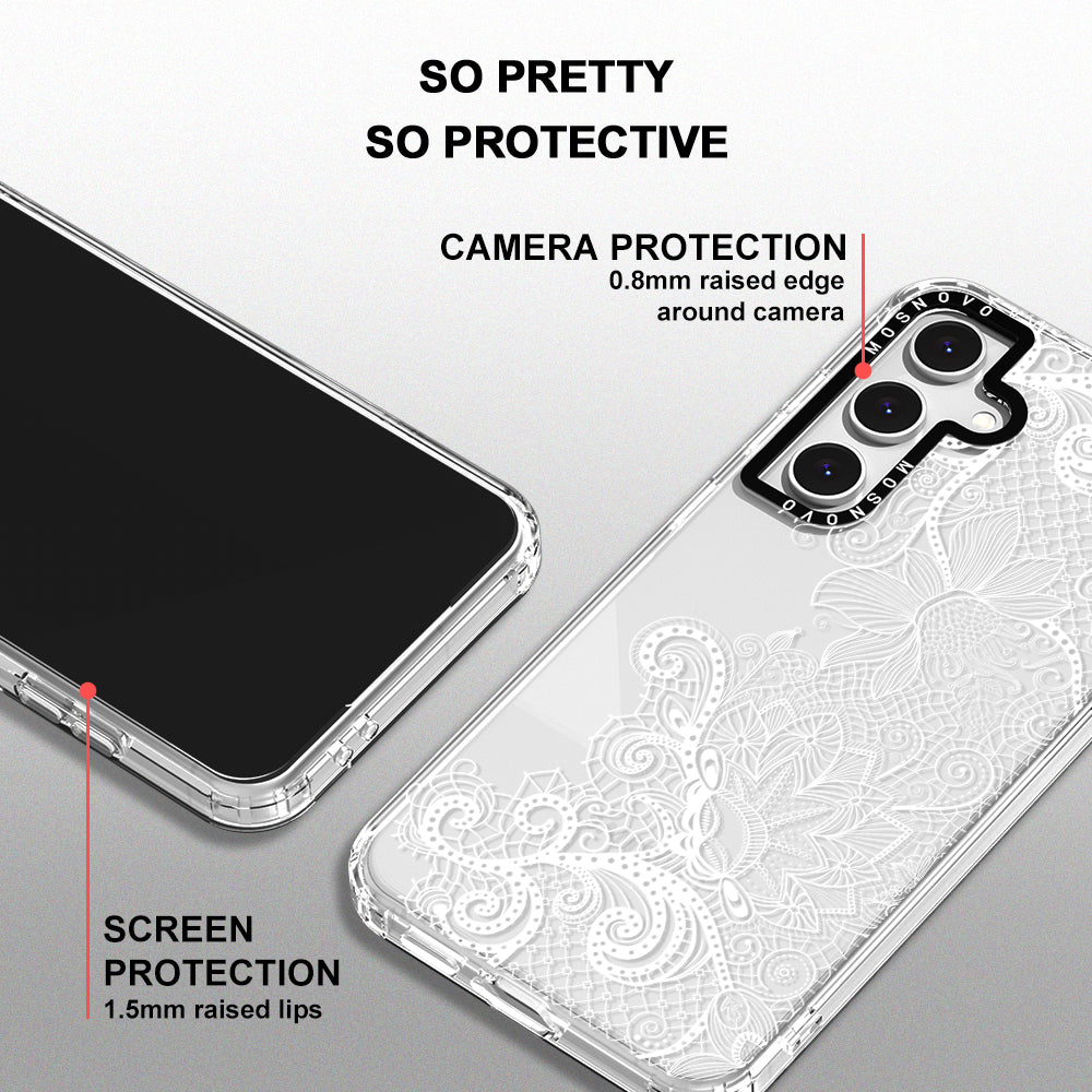 Lacy White Flower Phone Case - Samsung Galaxy S24 FE Case - MOSNOVO