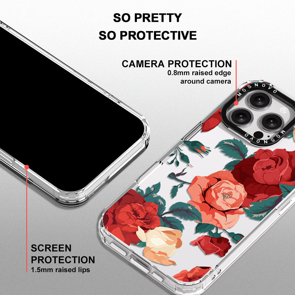 Vintage Red Rose Phone Case - iPhone 16 Pro Max Case - MOSNOVO