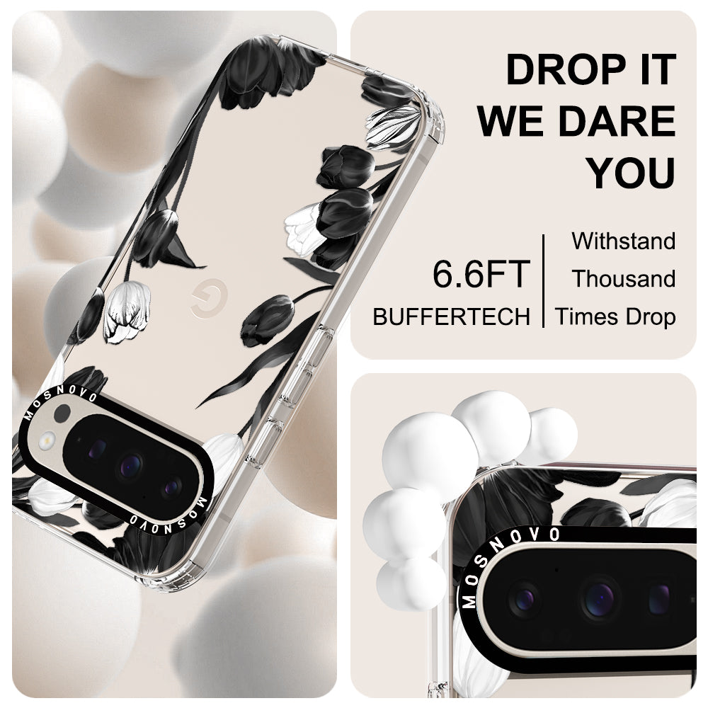 Black White Tulips Phone Case - Google Pixel 9 Pro Case