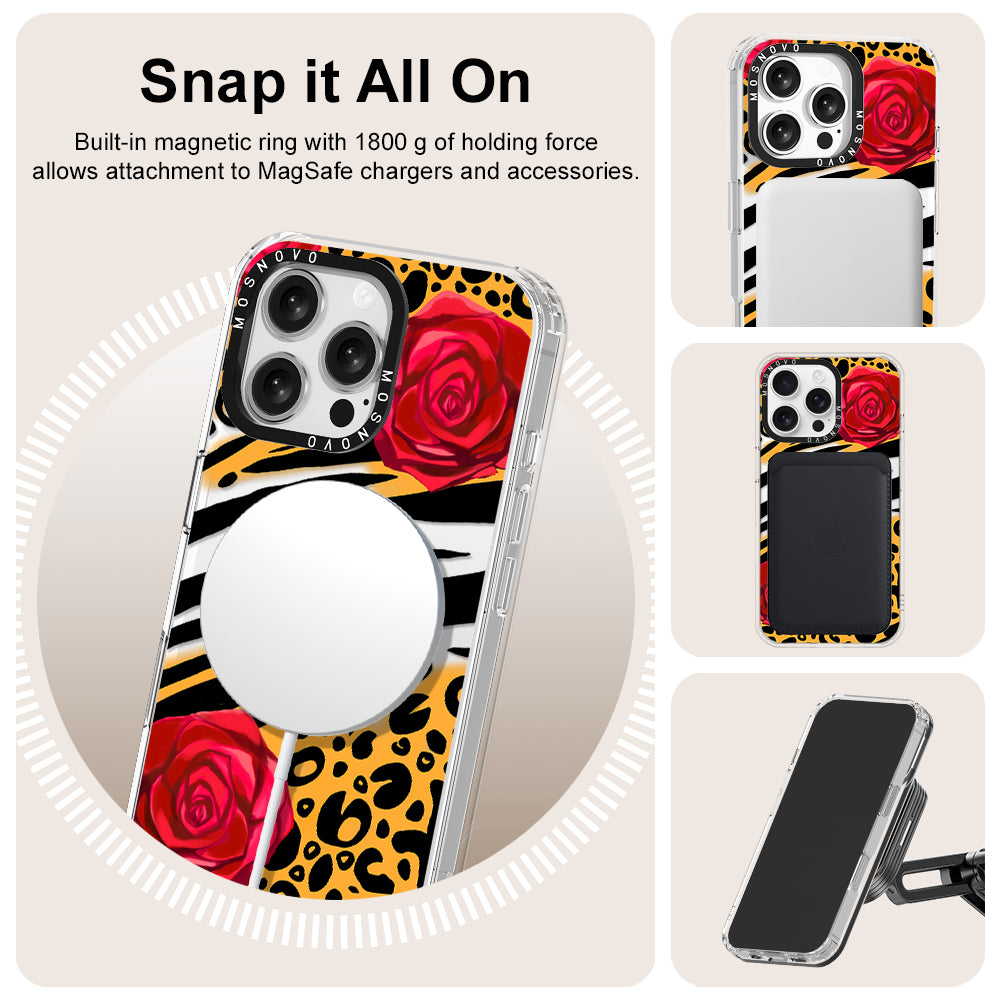 Wild Floral Leopard Phone Case - iPhone 16 Pro Max Case - MOSNOVO