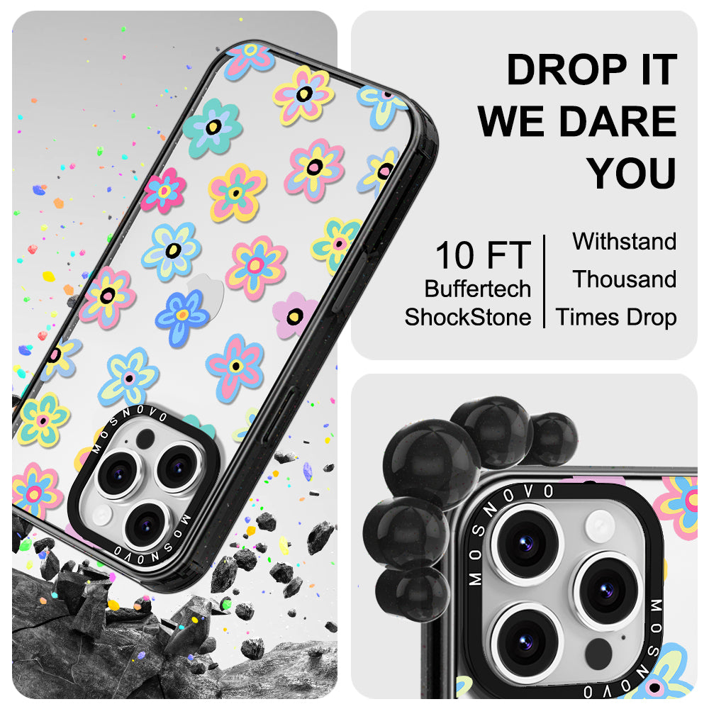 Groovy Flower Phone Case - iPhone 16 Pro Max Case Clear Black ShockStone