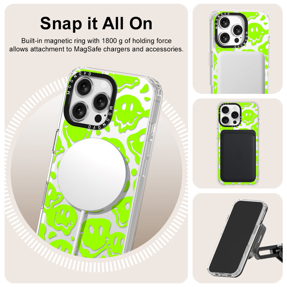 Distorted Green Smiles Face Phone Case - iPhone 16 Pro Max Case - MOSNOVO