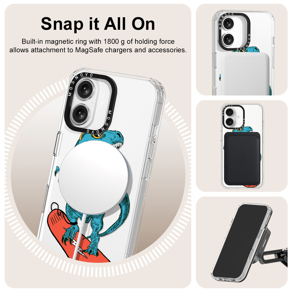 Surfing Dinosaur Phone Case - iPhone 16 Plus Case - MOSNOVO