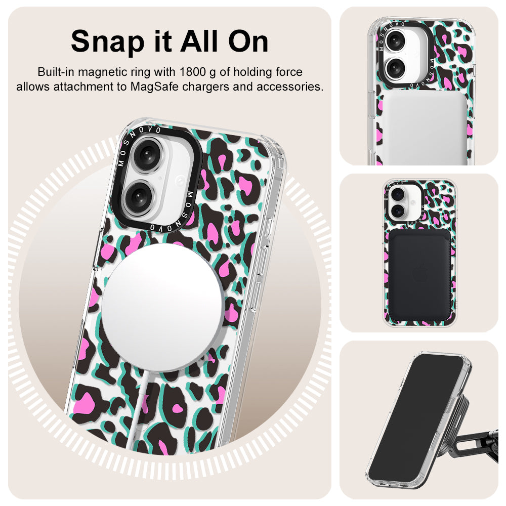 Hot Pink Leopard Print Phone Case - iPhone 16 Plus Case - MOSNOVO