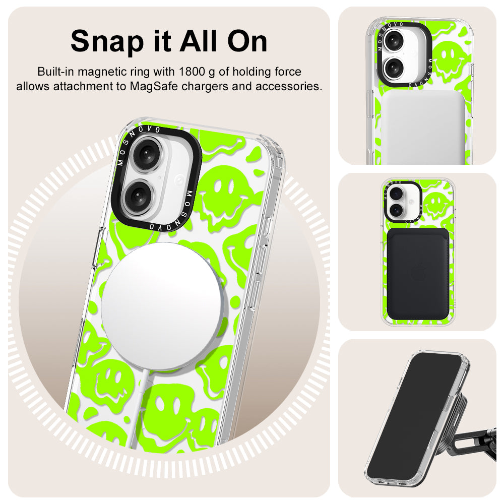 Distorted Green Smiles Face Phone Case - iPhone 16 Case - MOSNOVO