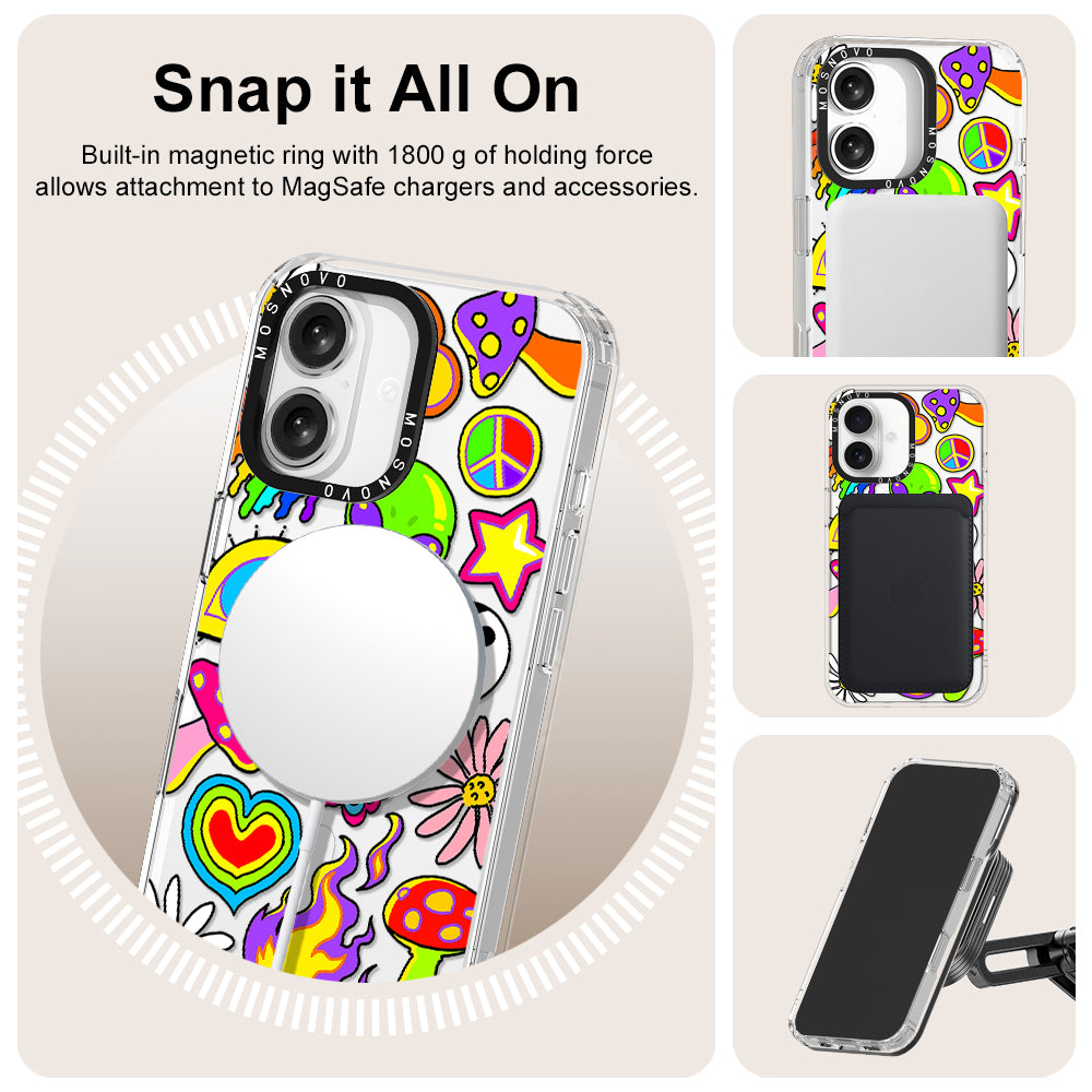 Hippie Rainbow Face Love Phone Case - iPhone 16 Plus Case - MOSNOVO