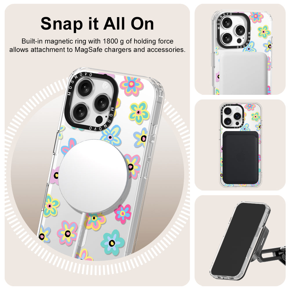 Groovy Flower Phone Case - iPhone 16 Pro Max Case Clear With MagSafe