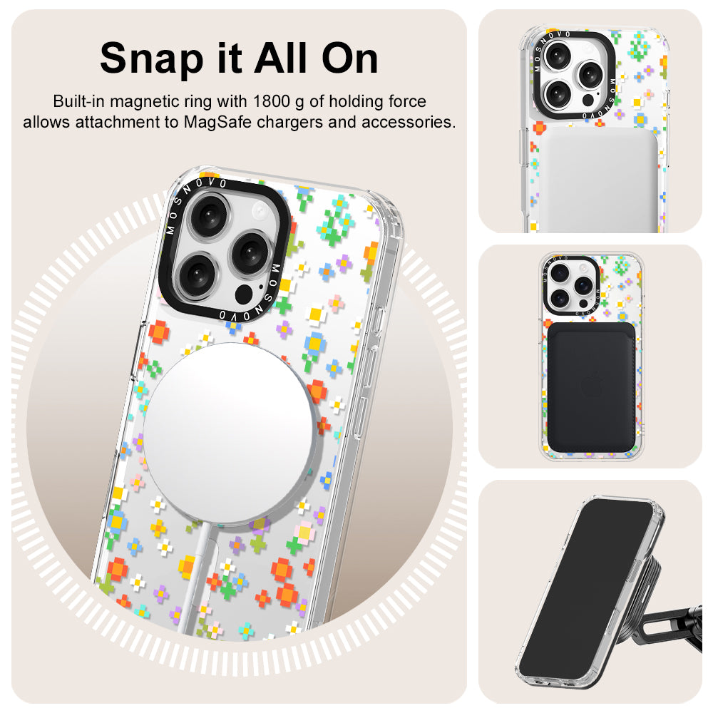 Pixel-Floral Phone Case - iPhone 16 Pro Max Case