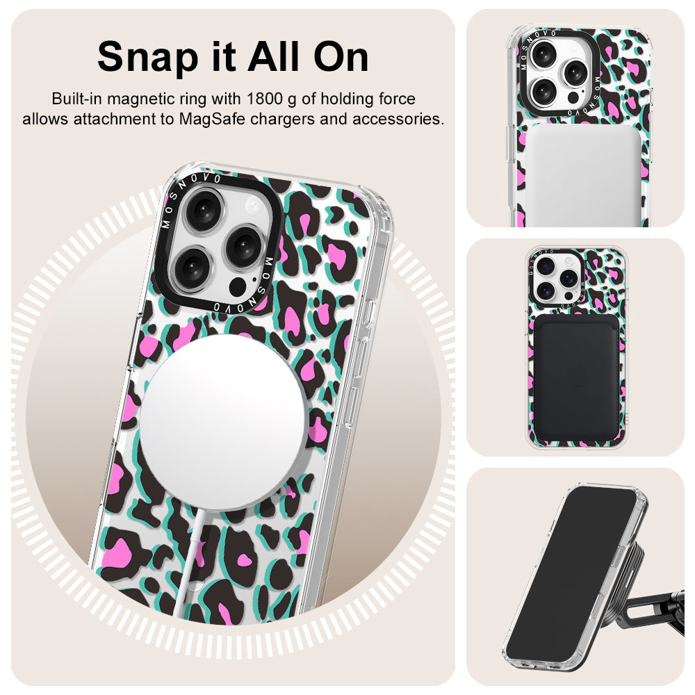 Hot Pink Leopard Print Phone Case - iPhone 16 Pro Max Case - MOSNOVO