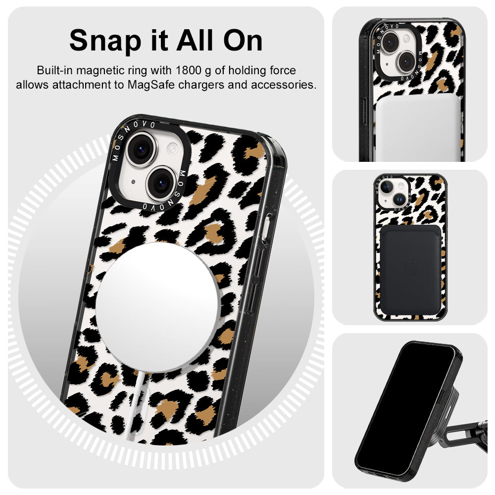 Leopard Print Phone Case - iPhone 14 Plus Case Clear Black ShockStone With MagSafe