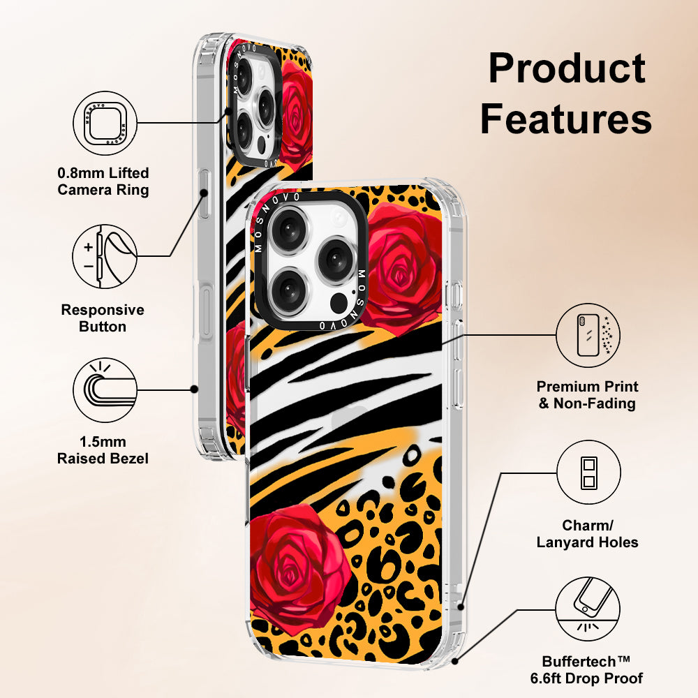 Wild Floral Leopard Phone Case - iPhone 16 Pro Case - MOSNOVO