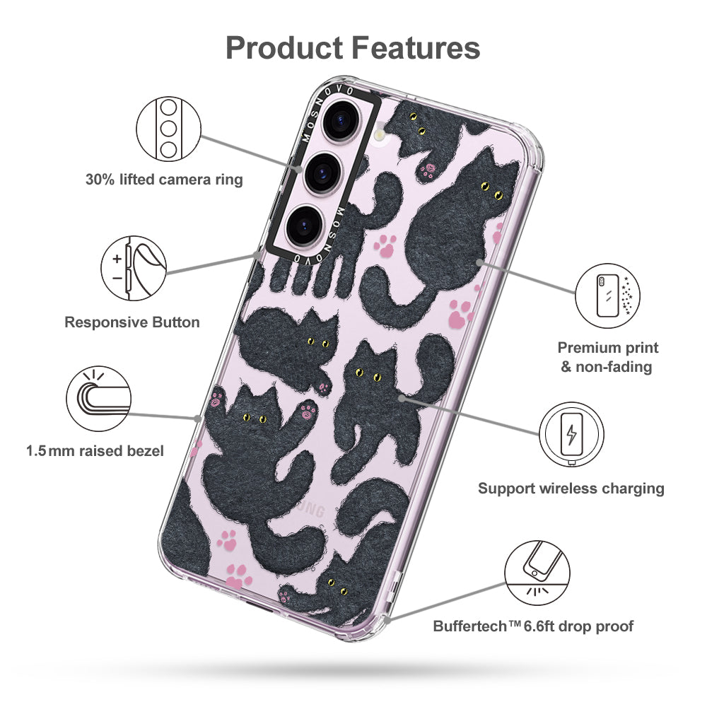 Black Furry Cat Phone Case - Samsung Galaxy S23 Plus Case