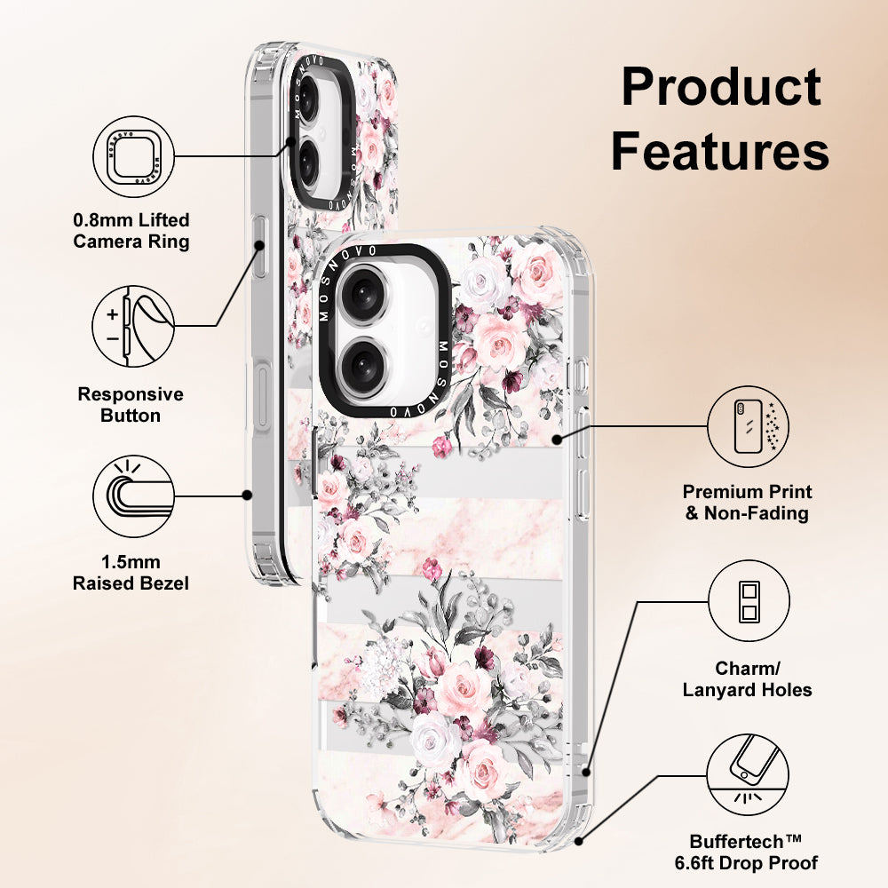 Pink Marble Flowers Phone Case - iPhone 16 Case - MOSNOVO