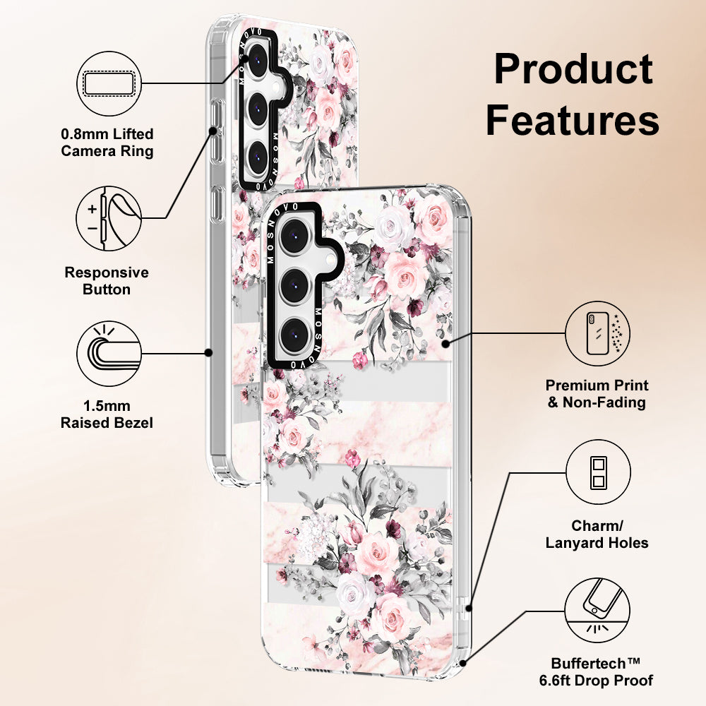 Pink Marble Flowers Phone Case - Samsung Galaxy S24 FE Case - MOSNOVO