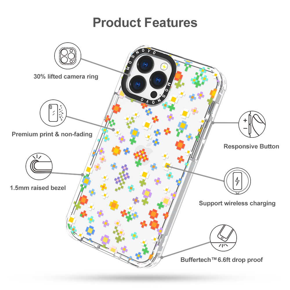 Pixel-Floral Phone Case - iPhone 13 Pro Max Case