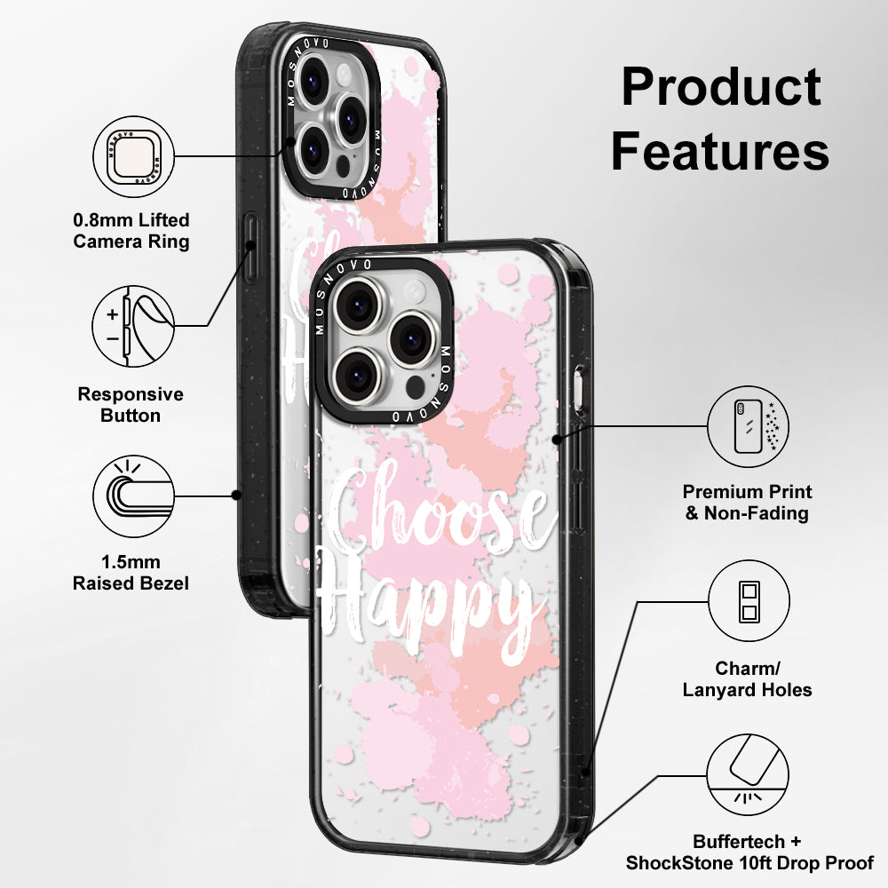 Choose Happy Phone Case - iPhone 14 Pro Max Case Clear Black ShockStone